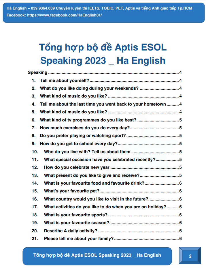 Bộ đề thi APTIS ESOL SPEAKING 2024