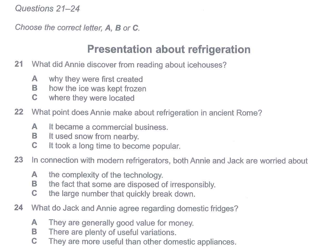presentation about refrigeration ielts listening